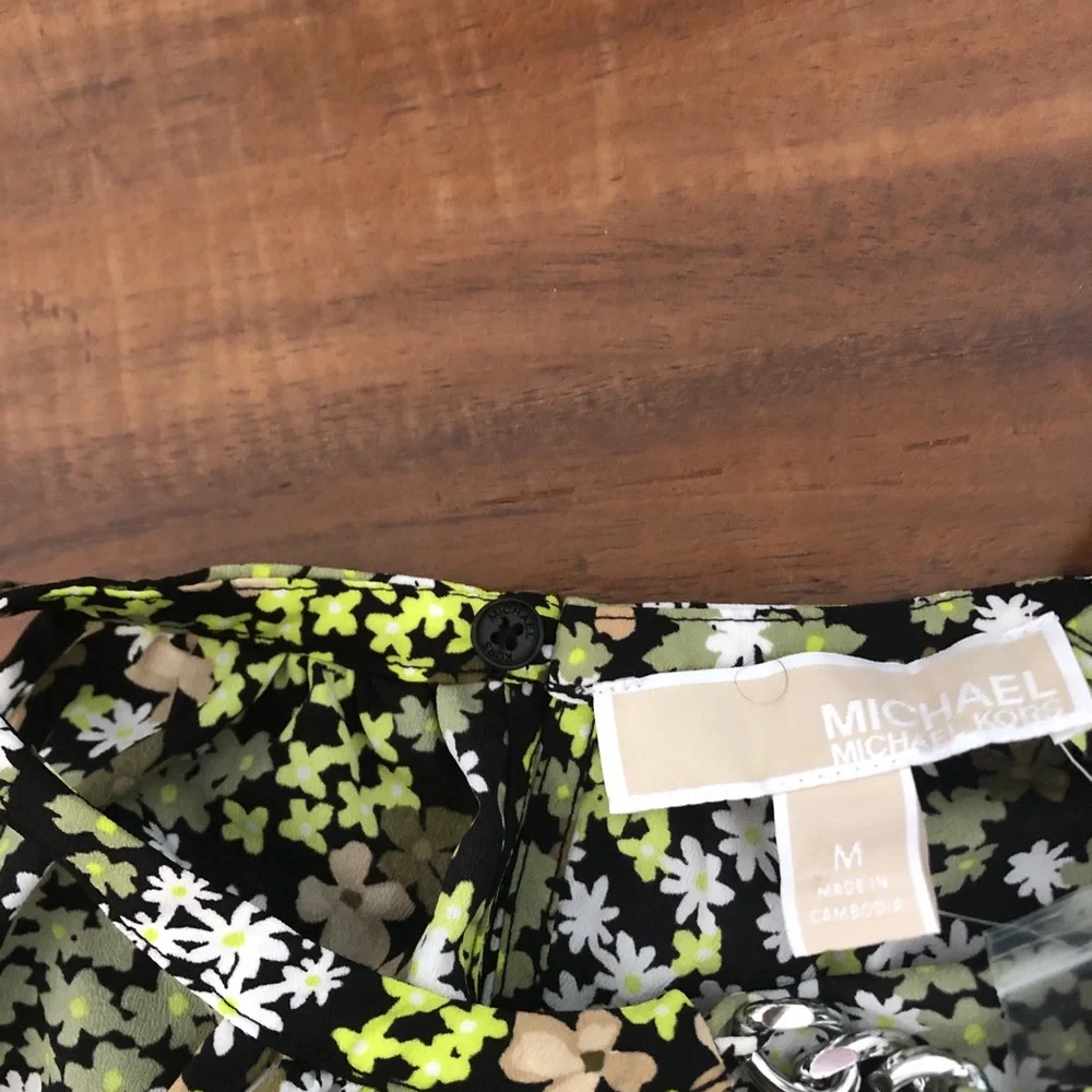 New Michael Kors Blouse Top Cold-Shoulder Handkerchief-Hem Floral